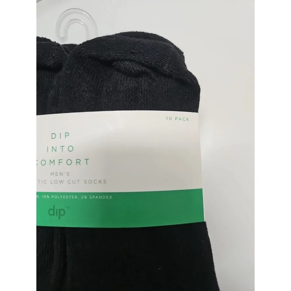 Dip Into Comfort Black Athletic King Low Cut Socks 10 Pack Mens Shoe‎ Size 7-12